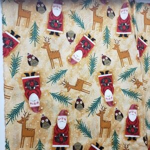 Christmas Fabric 1+ Yard Santa Reindeer Owl Tree Snowflake Vintage